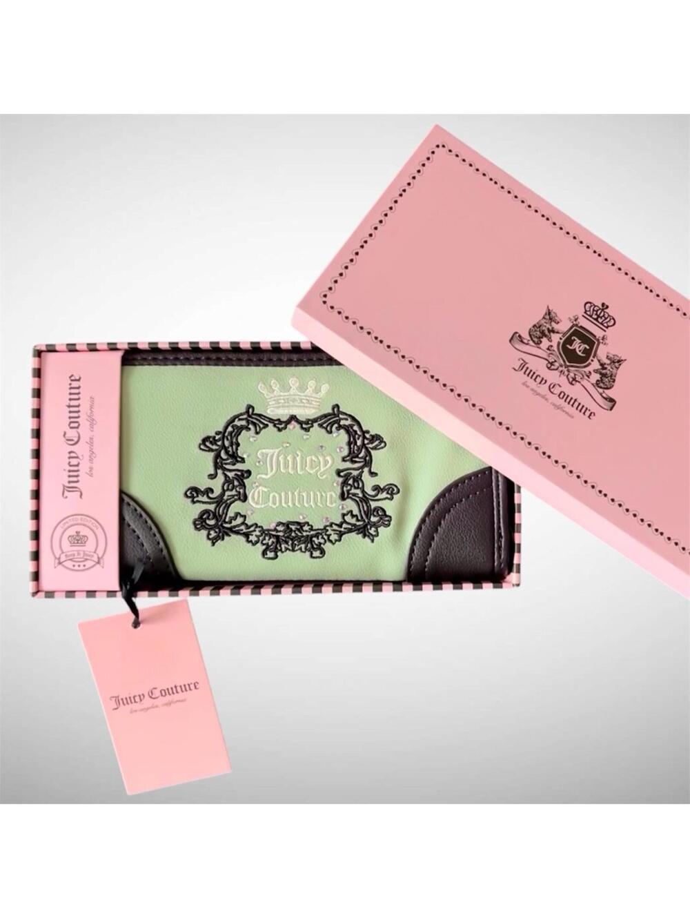 Juicy Couture Mint Green and Pink Wallet with Black Trim boxed NWT